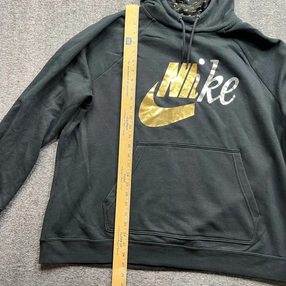 Nike Hoodie Womens 2X Black Gold Silver Graphic Logo Pullover CI1775-010 - Picture 16 of 16